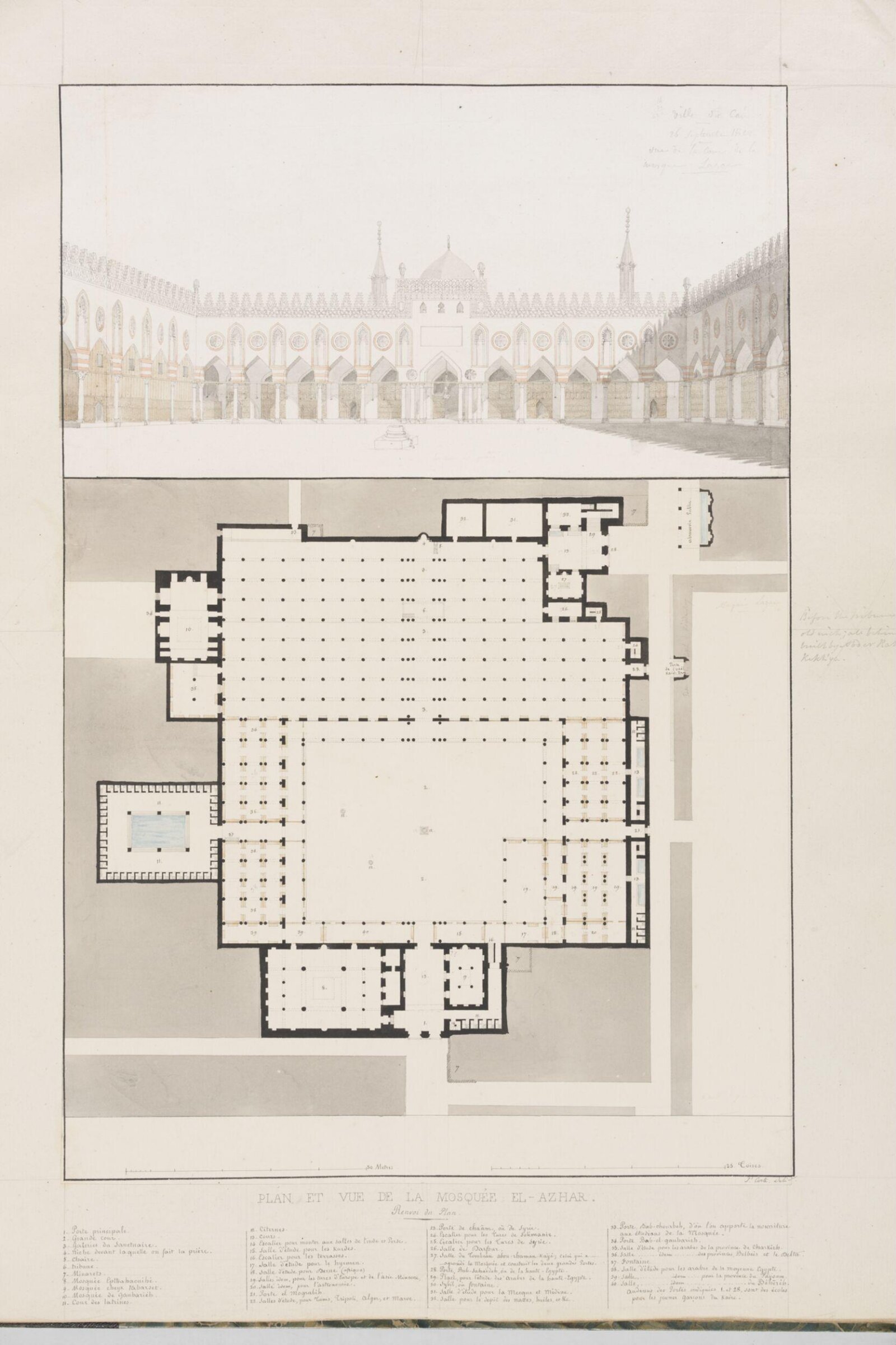 Plan Et Vue De La Mosquée El-Azhar, Pascal-Xavier Coste, 1822