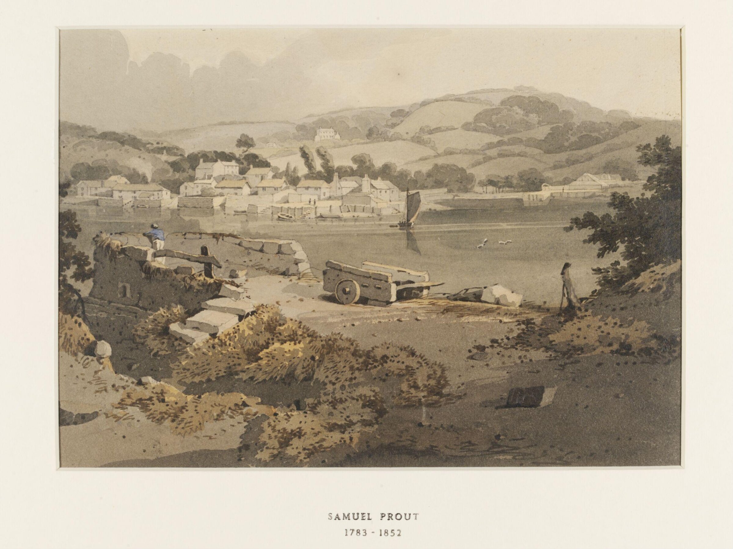 Landscape with river and village, Samuel Prout, ca. 1800-52