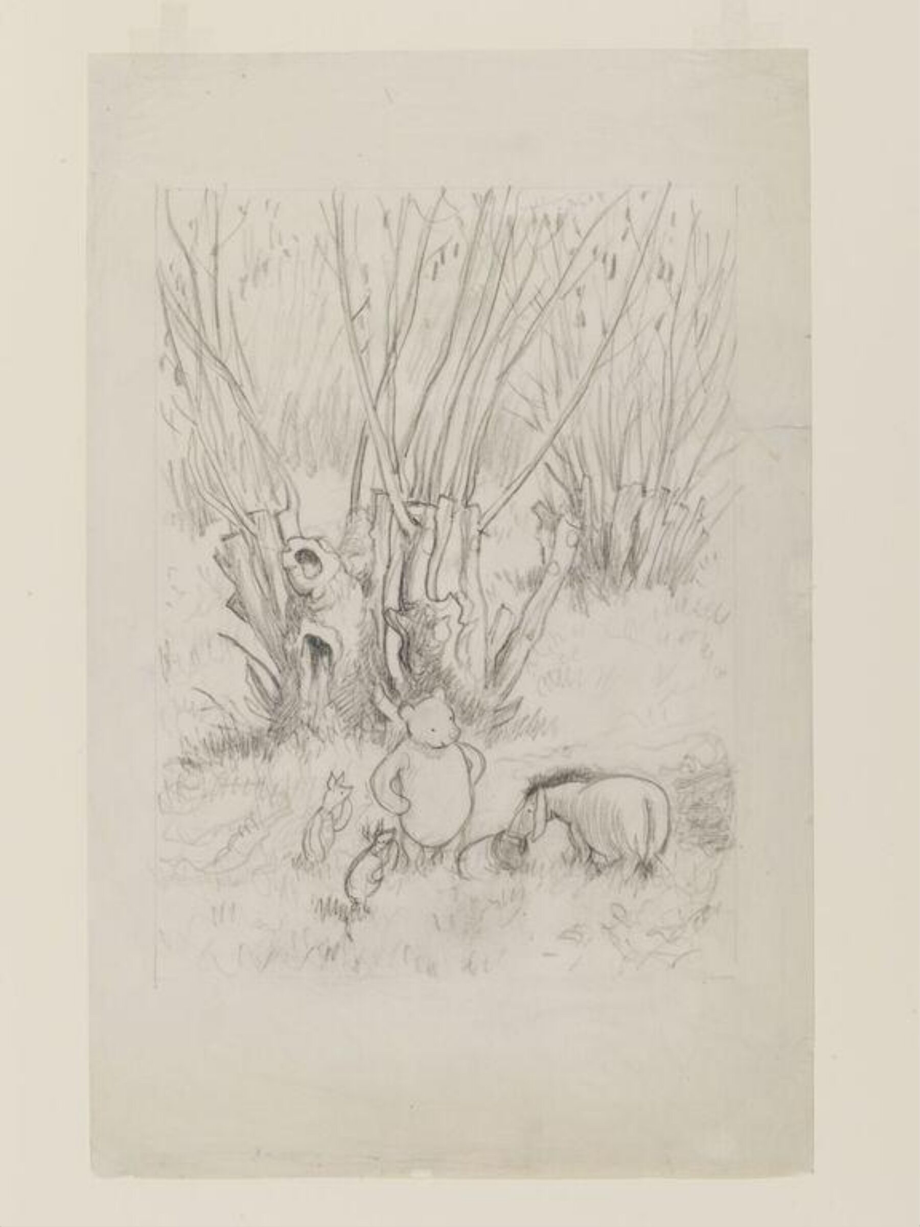 Eeyore picked the balloon up with his teeth, and placed it carefully in the pot, E. H. Shepard, ca. 1957