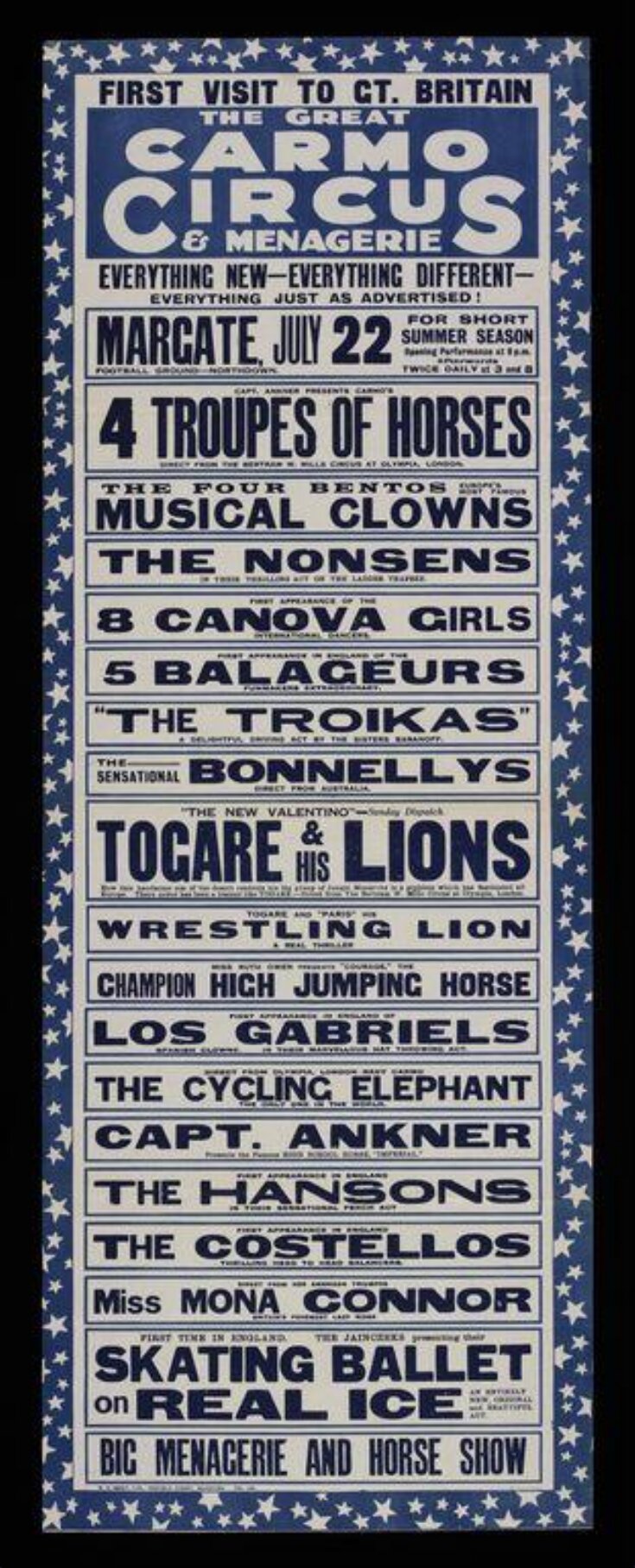 The Great Carmo Circus and Menagerie, Margate, 1929 top image