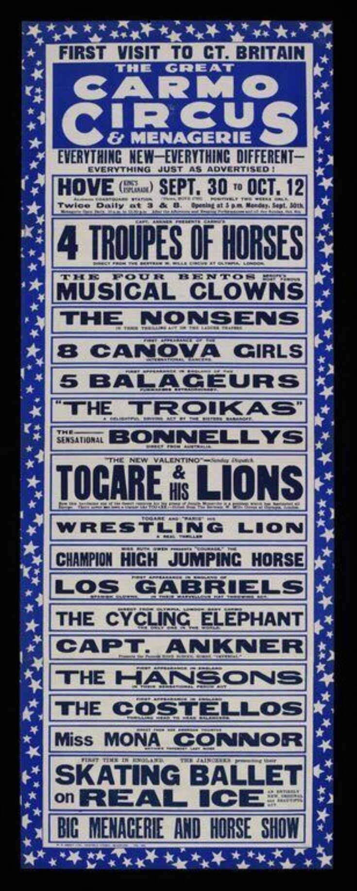 The Great Carmo Circus and Menagerie, Hove, 1929 top image