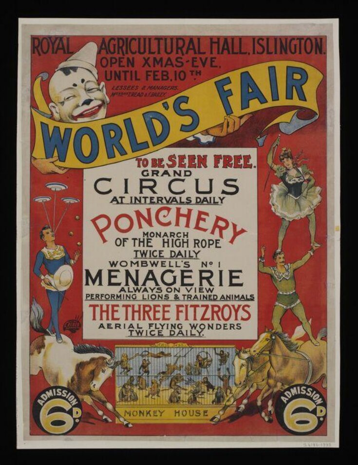 Poster advertising Circus and Menagerie at The Agricultural Hall, Islington, ca.1895 top image