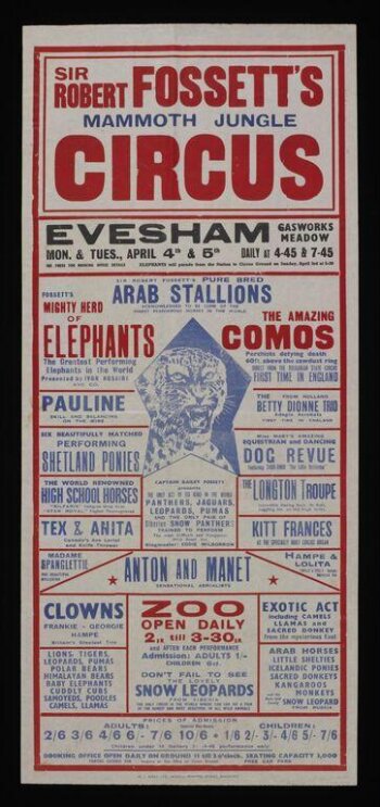 Vintage Sir Robert Fossett's Internationally newest Famous Circus and Zoo Poster 20 x 30