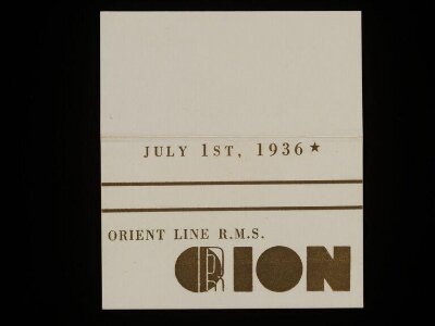July 1st, 1936. Orient Line R.M.S. Orion place card