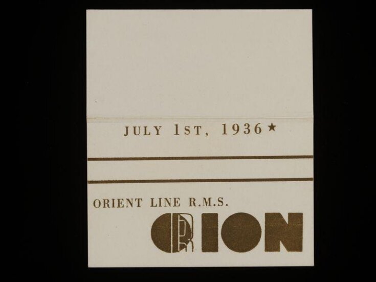 July 1st, 1936. Orient Line R.M.S. Orion place card top image