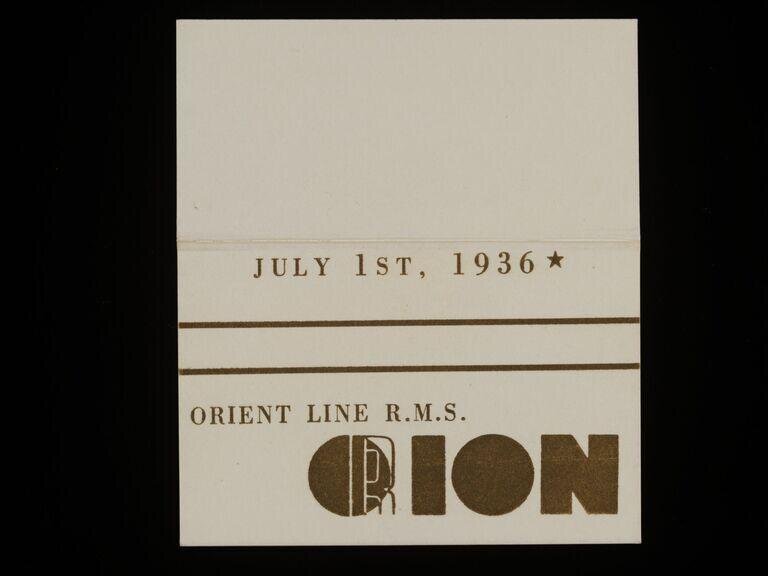 July 1st, 1936. Orient Line R.M.S. Orion place card