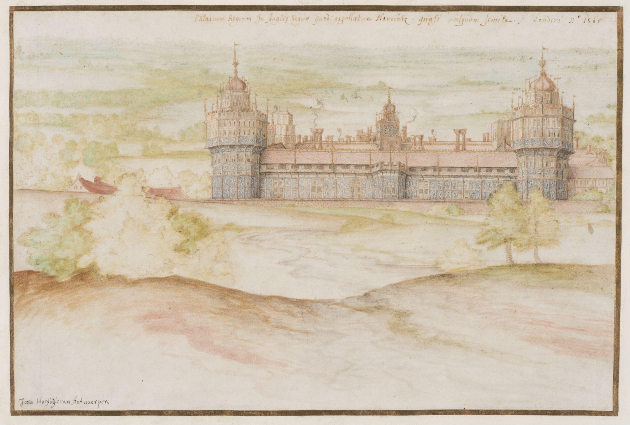 Nonsuch Palace from the South, Joris Hoefnagel, 1568