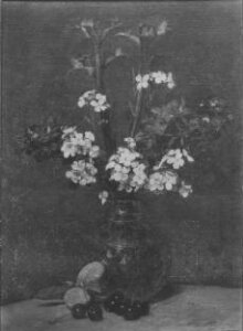 Vase of flowers, with Cherries and Almonds on the table thumbnail 1