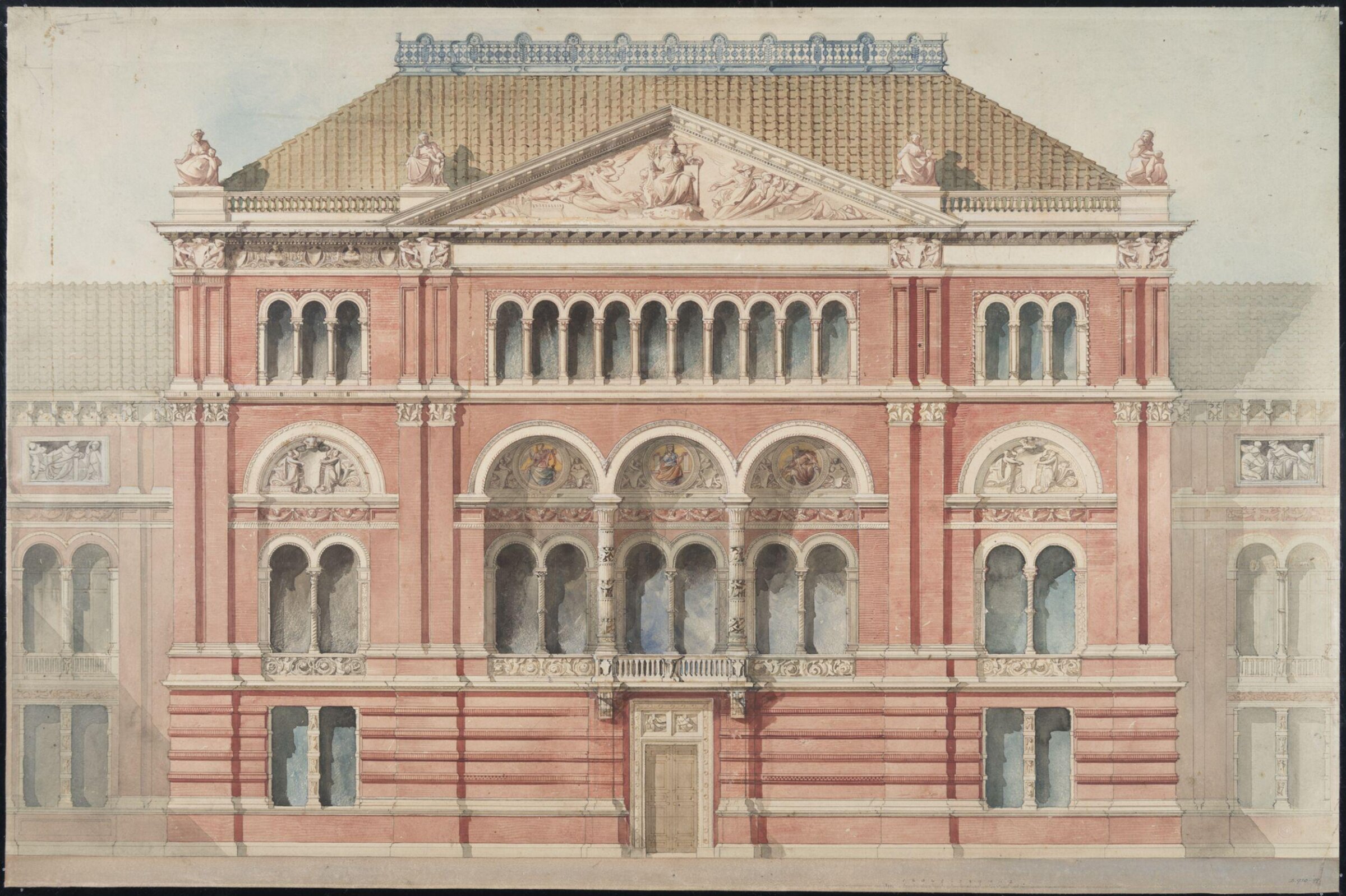 Drawing of the facade of the Lecture Theatre, Godfrey Sykes, 1865