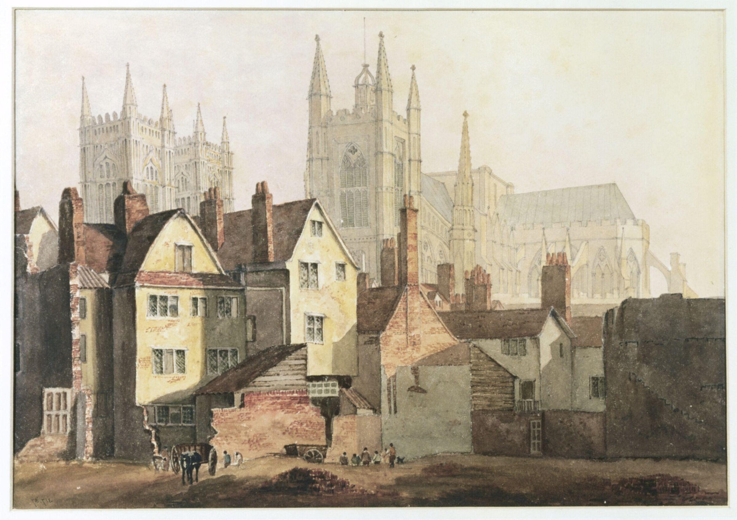 St. Margaret's, Westminster, and the abbey with old buildings in the foreground, Gendall, ca. 1810-65