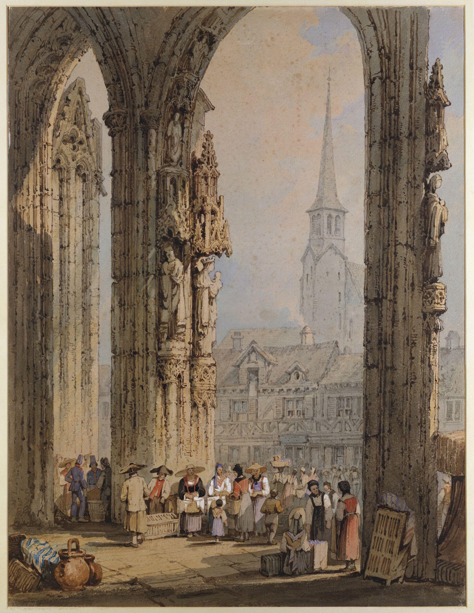 Scene from a church porch, Samuel Prout, early 19th century