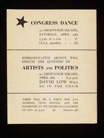 Unity of artists for peace, democracy, and cultural development : 1937 exhibition, 41, Grosvenor Square, April 14th to May 5th