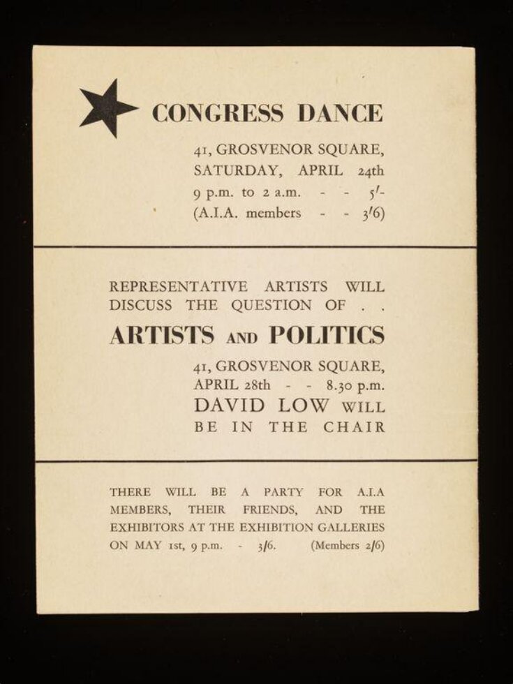 Unity of artists for peace, democracy, and cultural development : 1937 exhibition, 41, Grosvenor Square, April 14th to May 5th top image