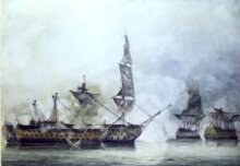 His Majesty's ship "Victory", Capt. E. Harvey, in the memorable battle of Trafalgar, between two French ships of the line thumbnail 1
