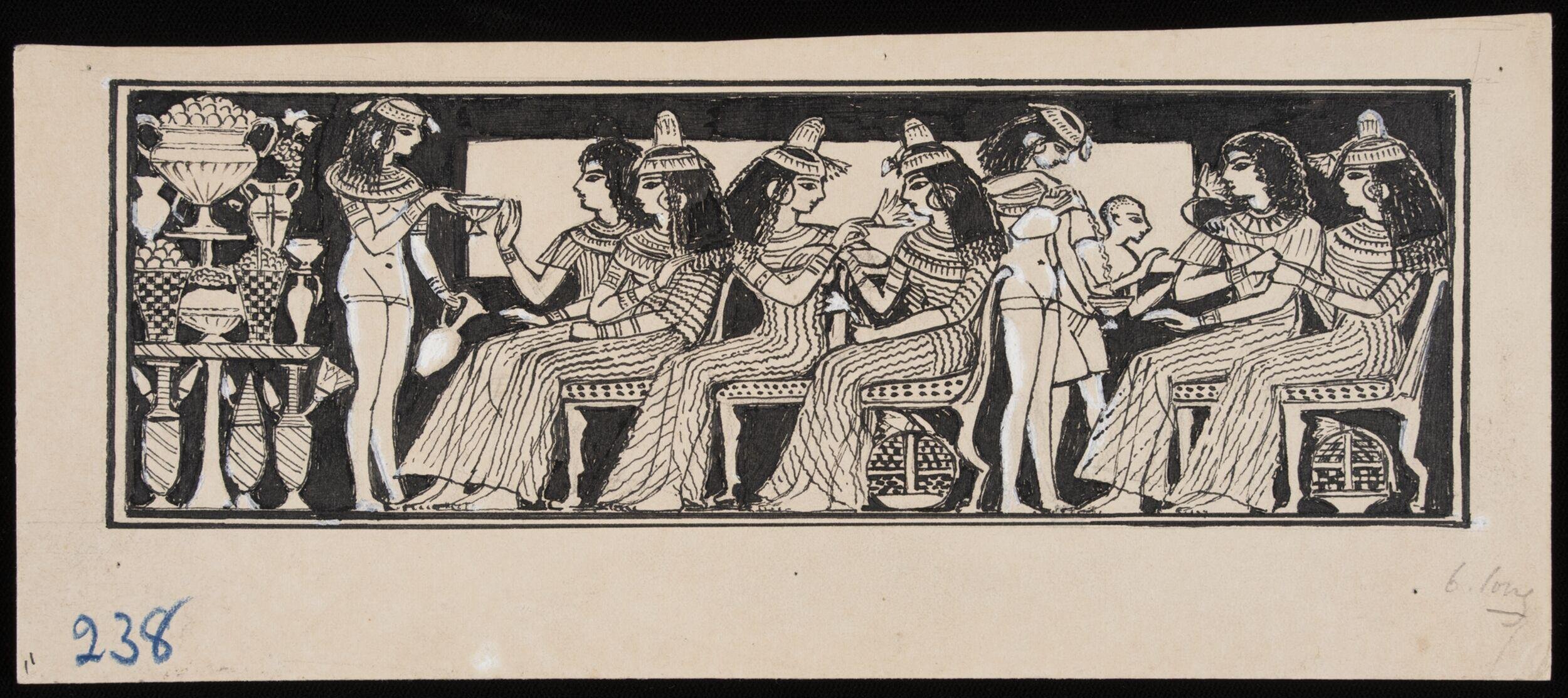 Design for the upper and lower panels of the frontispiece to "Egyptian Ceramic Art: The MacGregor Collection"