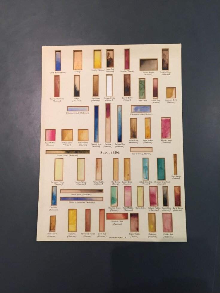 Specimens of watercolours painted to test the stability of the pigments top image