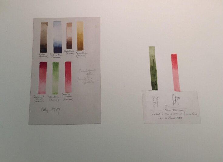 Specimens of watercolours painted to test the  stability of the pigments top image