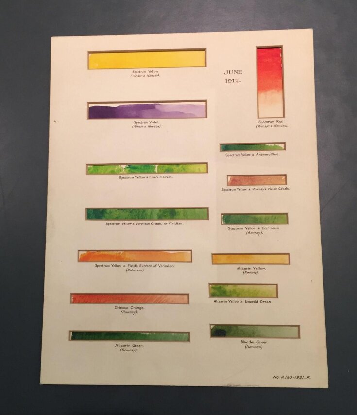 Specimens of watercolours painted to test the  stability of the pigments top image