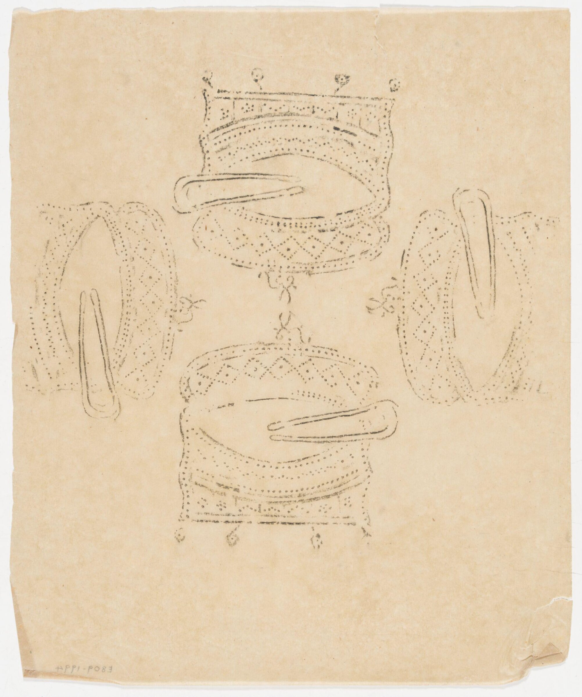 Four impressions from a wooden printing block, showing a bowl and tongs., Albert Edward Hayes, 19th century