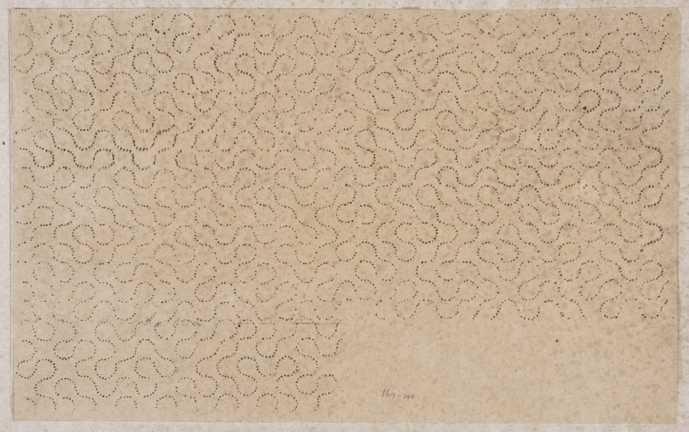 Impression from a wooden printing block, showing vermiform lines composed of little dots., Albert Edward Hayes, 19th century