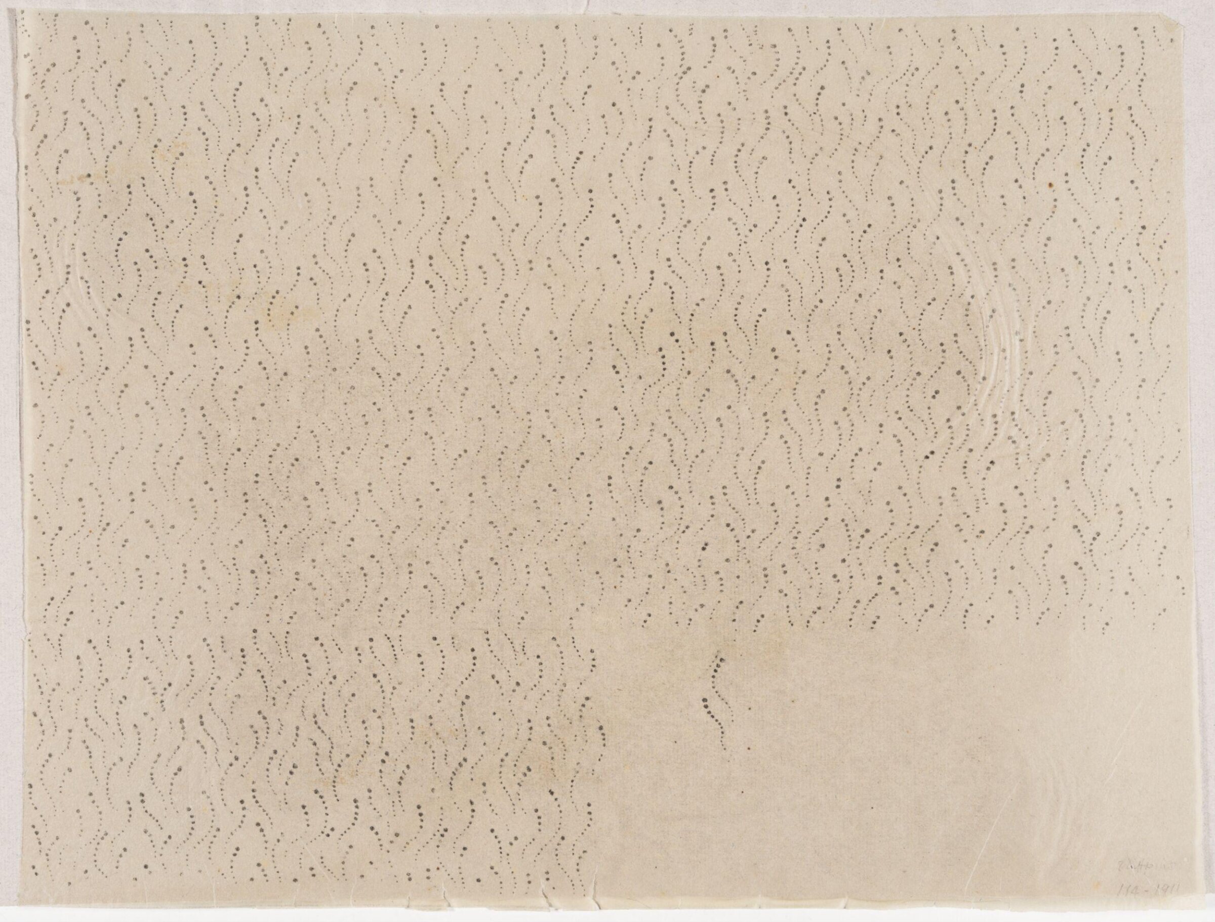 Impression from a wooden printing block, showing vermiform lines composed of dots of increasing size., Albert Edward Hayes, 19th century