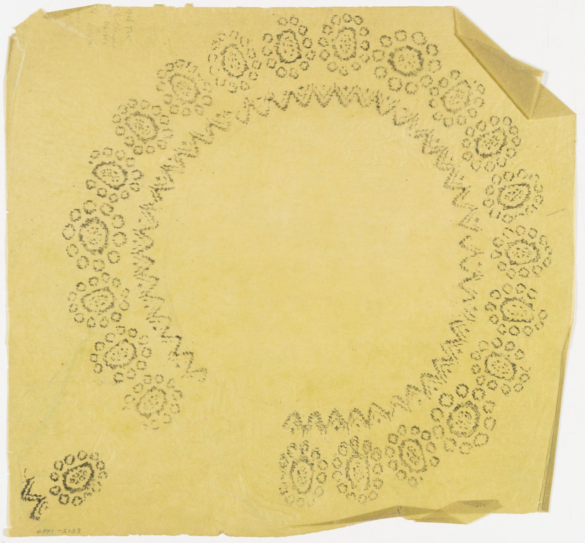 Impression from a wooden printing block, showing a circular floral design., Albert Edward Hayes, 19th century