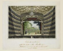 Interior view of the Scala Theatre Milan, newly restored in 1830 thumbnail 1