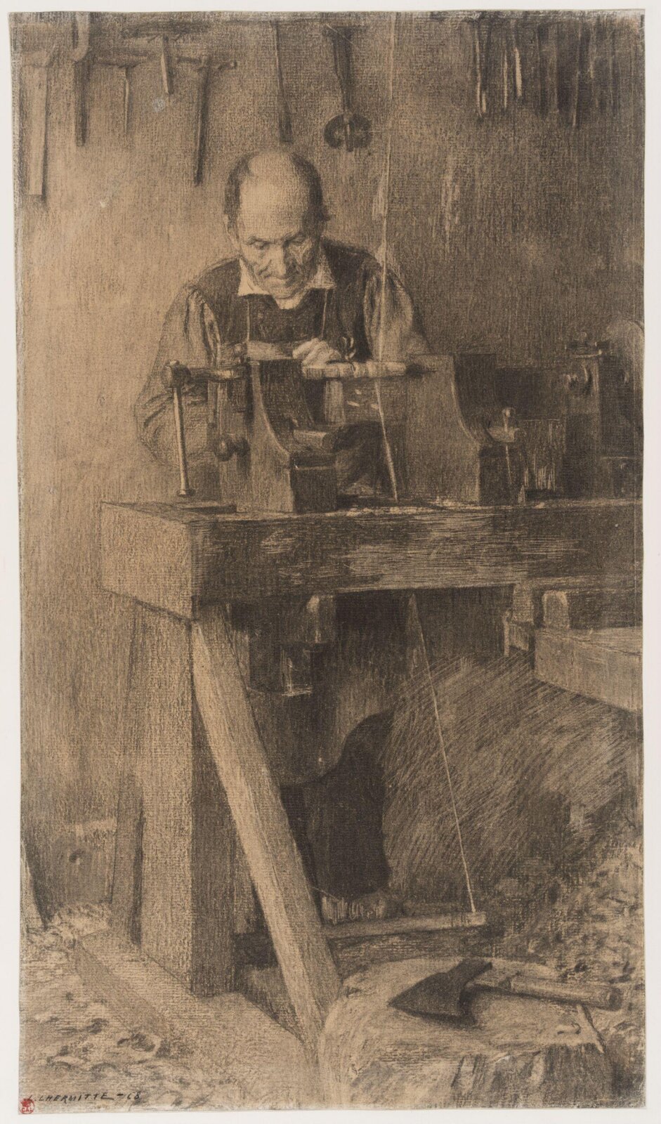 The lathe, Léon Auguste Lhermitte, 1868