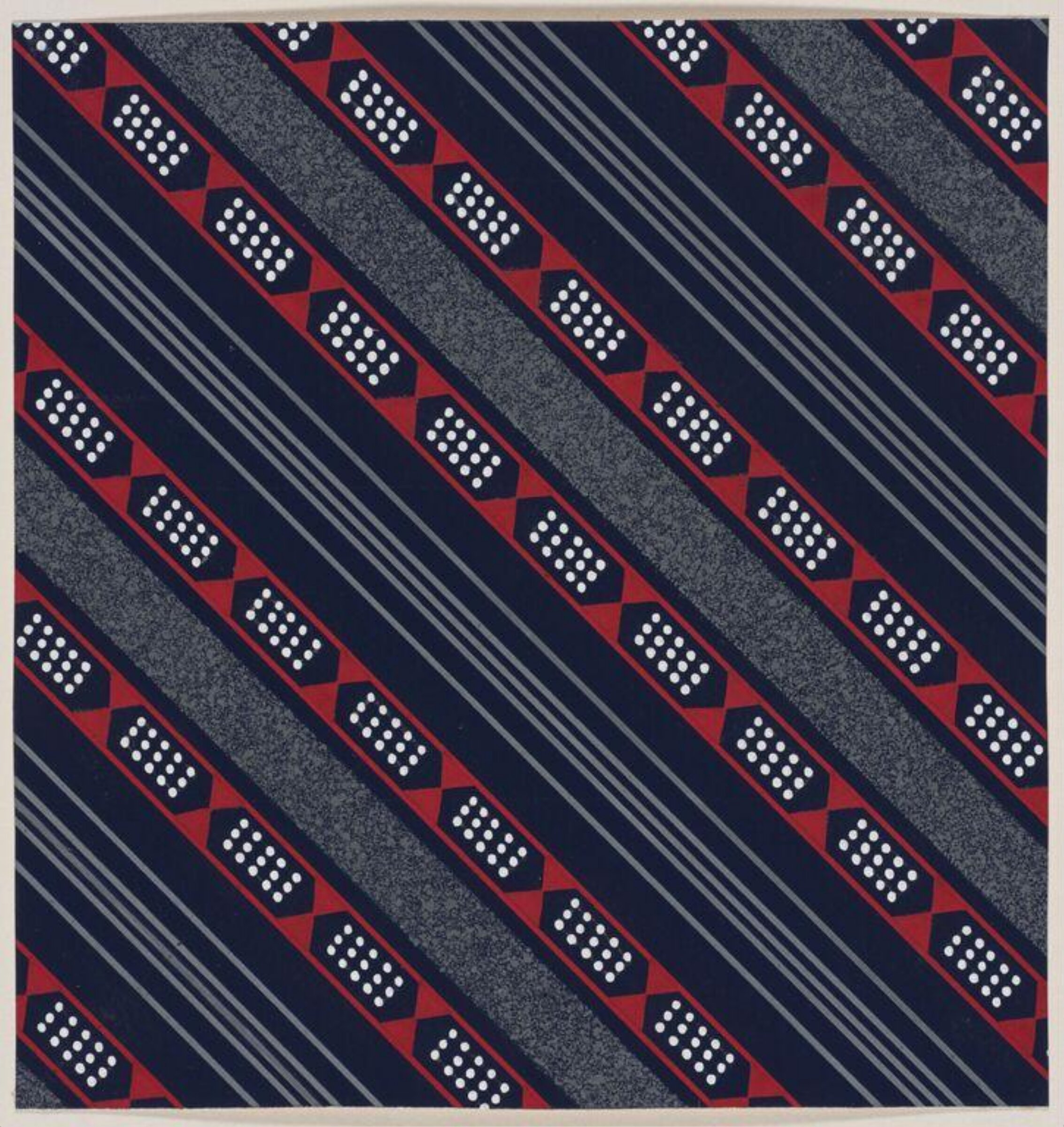 Design of diagonal stripes, dot-filled lozenges and parallel lines., Jacob Dimoldenberg, ca. 1930