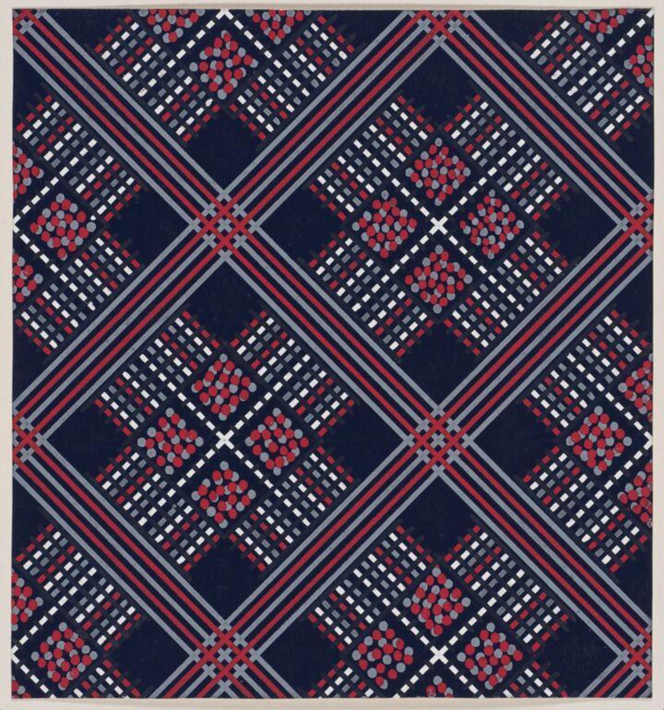 Design of diagonal stripes and small and large squares., Jacob Dimoldenberg, ca. 1930