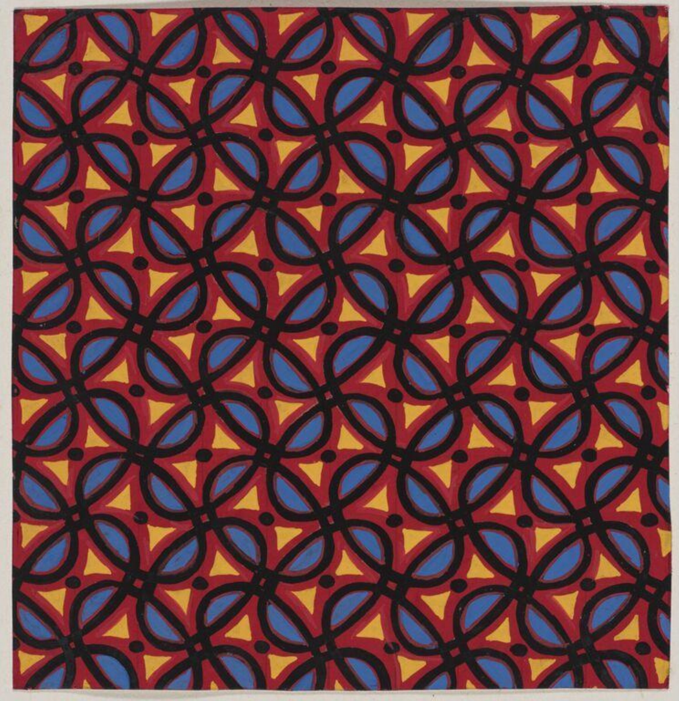 Design of interlocking oval shapes containing geometrical forms., Jacob Dimoldenberg, ca. 1930