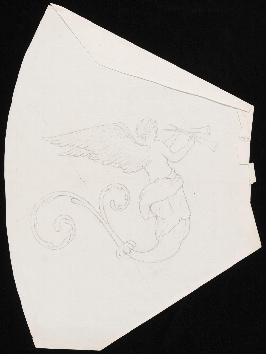 Unknown, Winged figure with trumpets terminating in scrolled foliage