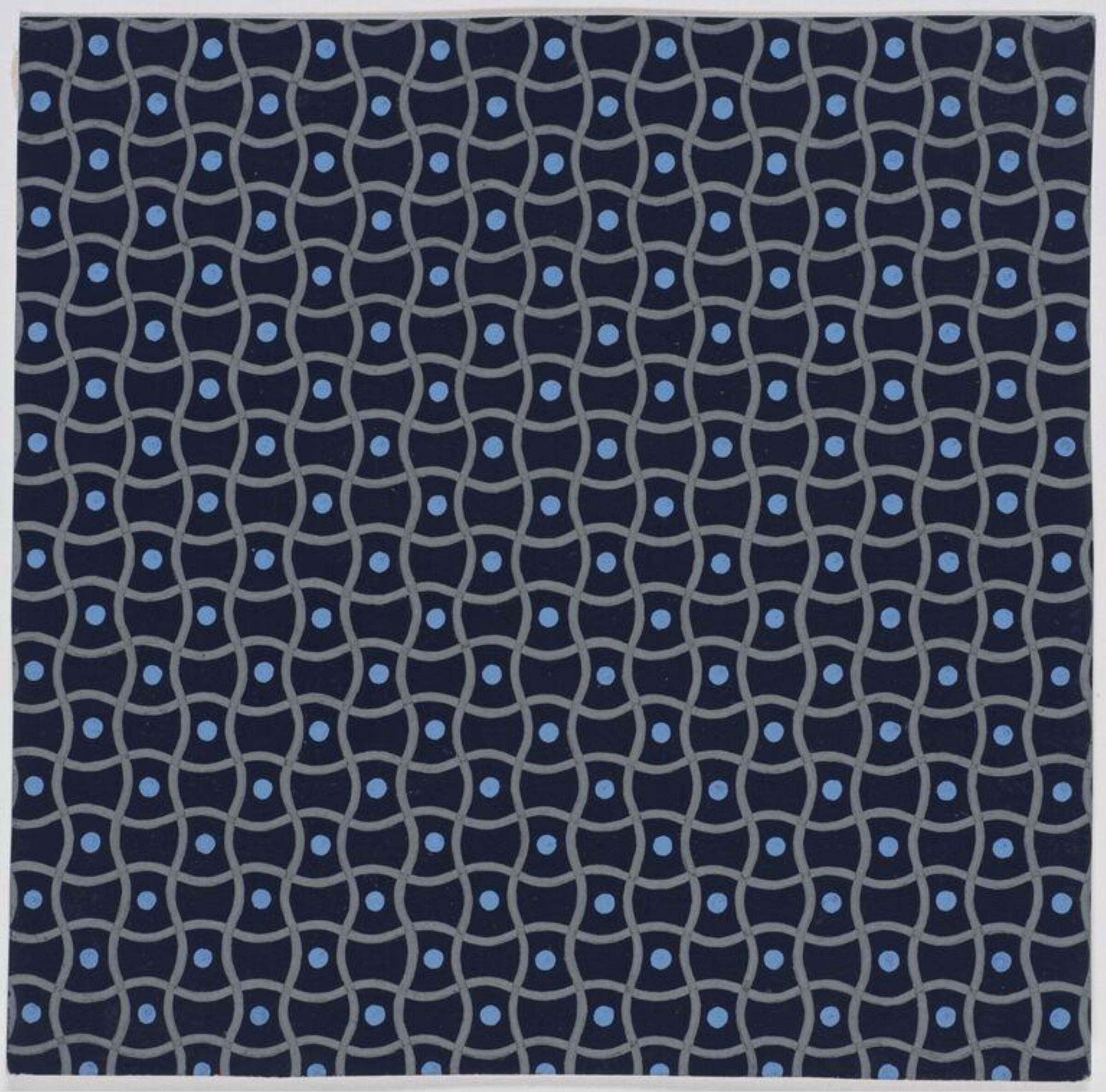 Design of a net pattern alternately infilled with light blue dots., Jacob Dimoldenberg, ca. 1930