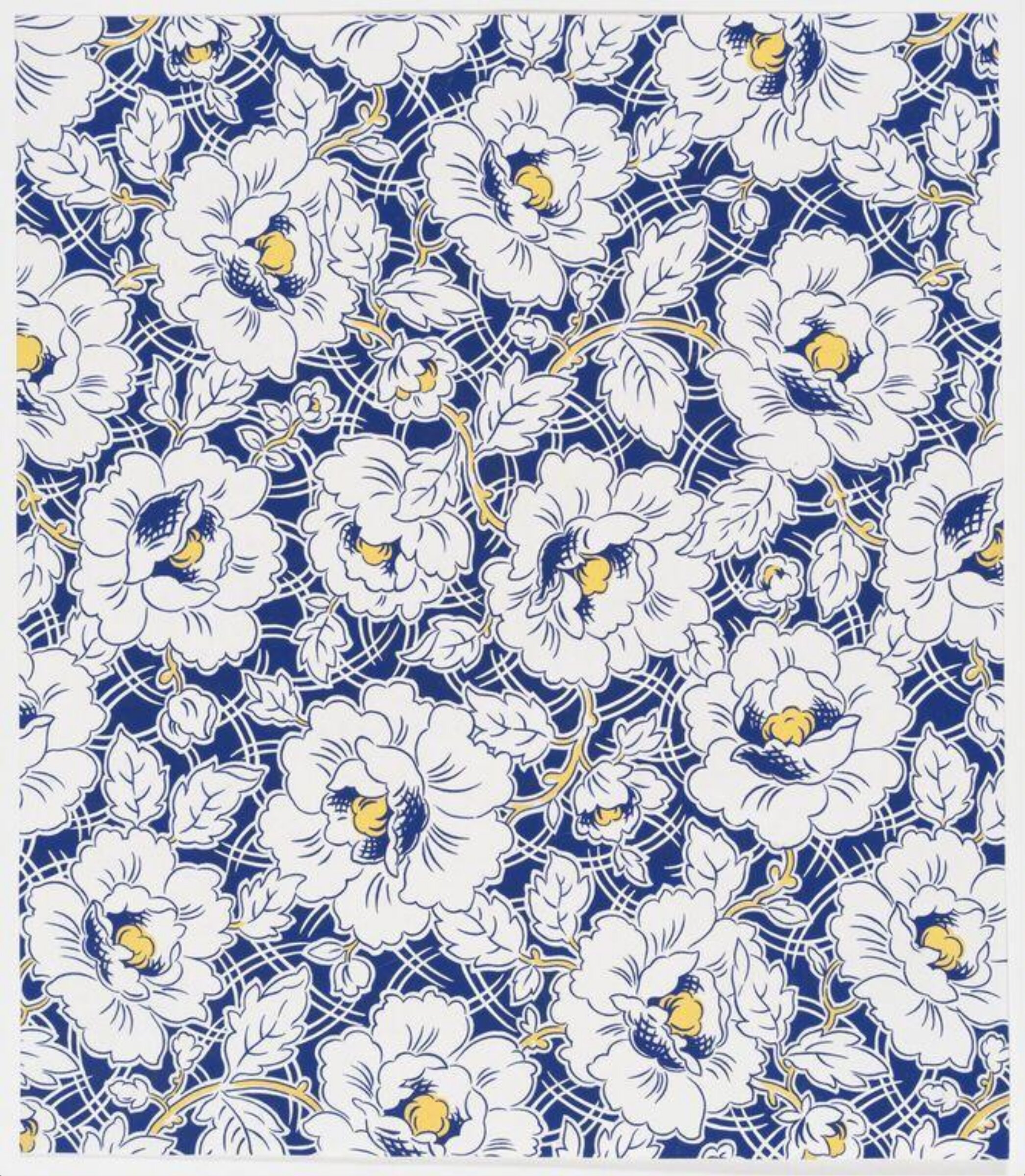 Design of a large floral pattern and stems on a blue ground., Jacob Dimoldenberg, ca. 1930