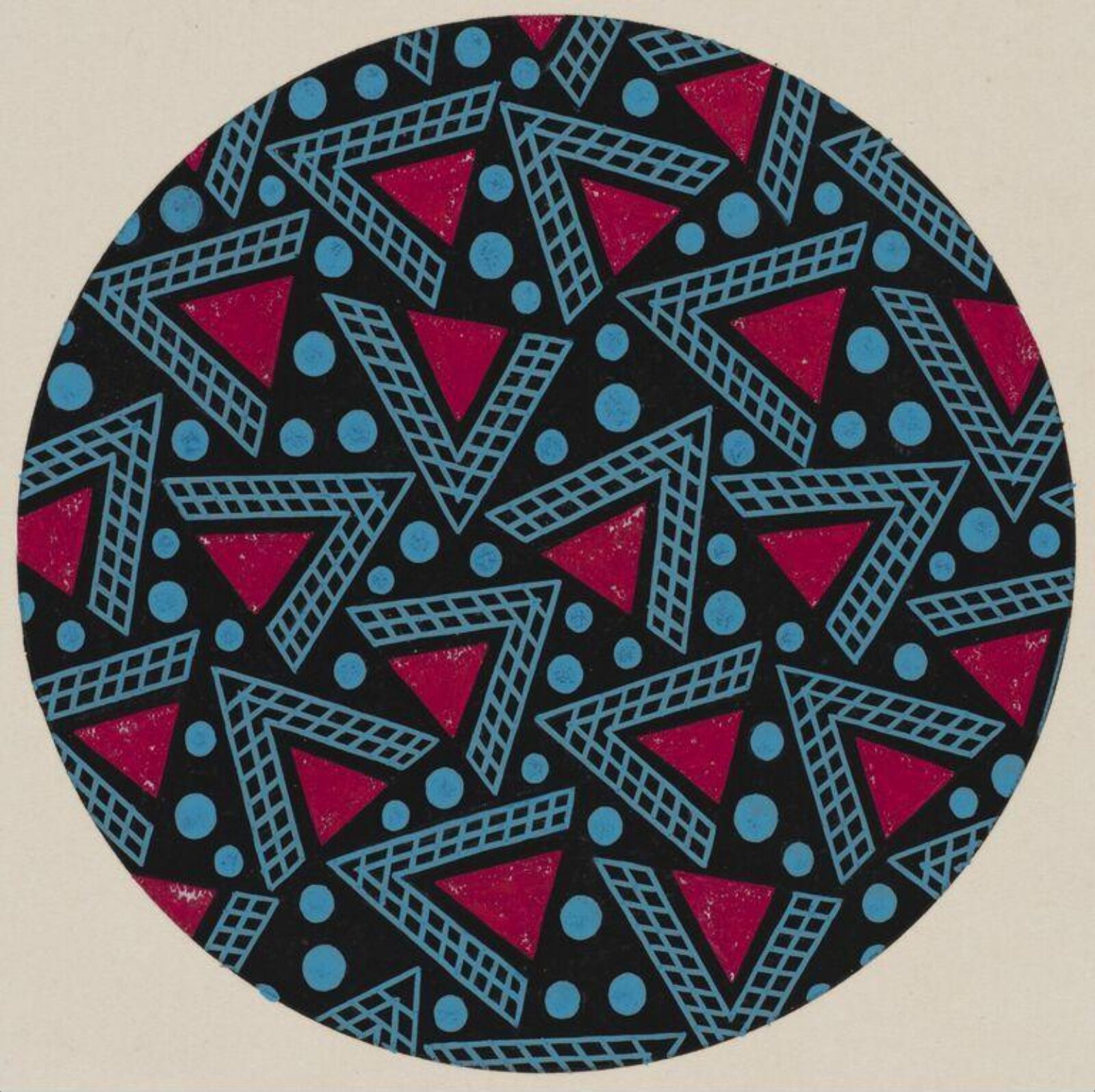 Circular design containing triangles and dots on a black ground., Jacob Dimoldenberg, ca. 1930