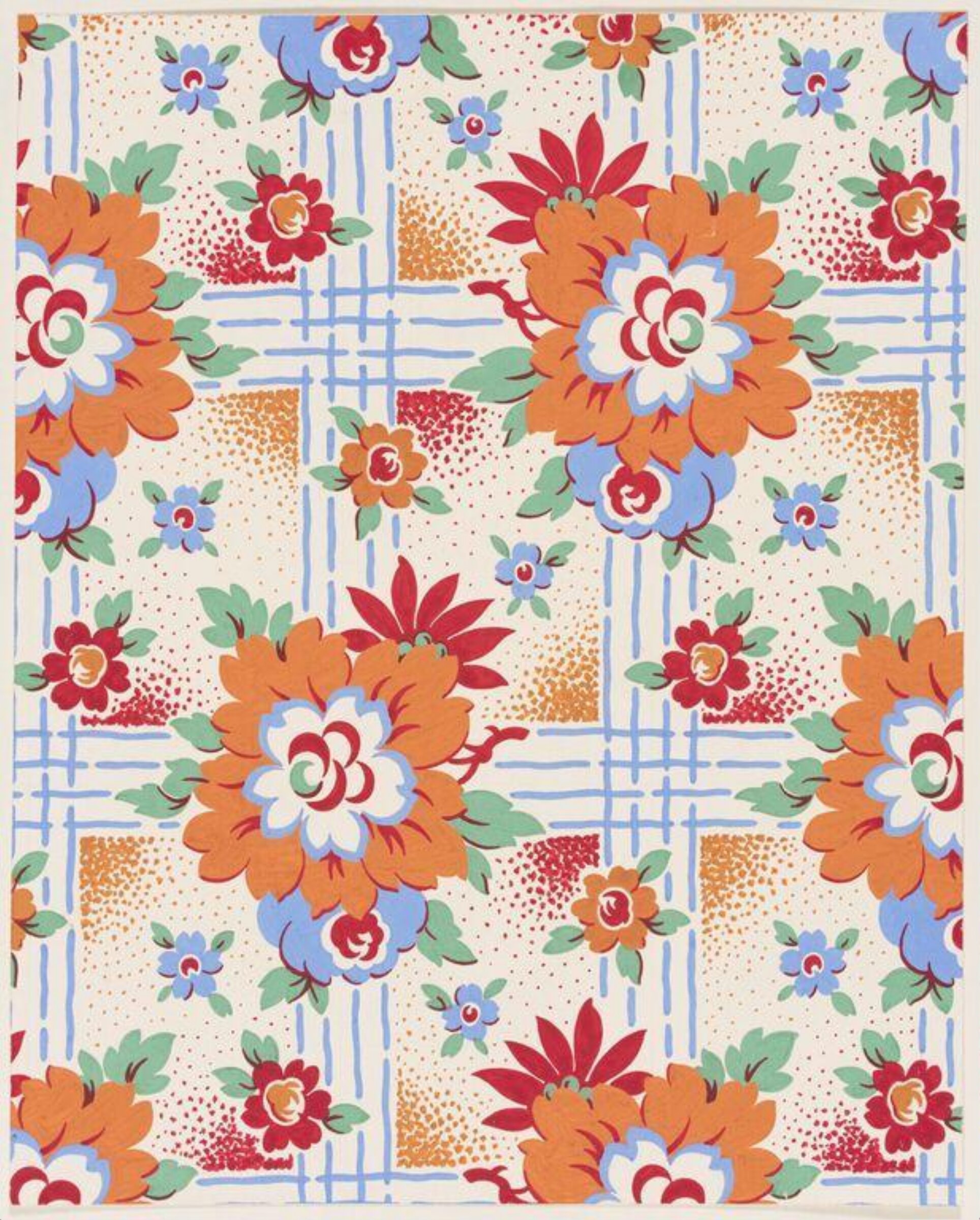 Design of a stylized leaf and floral pattern on a trellis ground., Jacob Dimoldenberg, ca. 1930