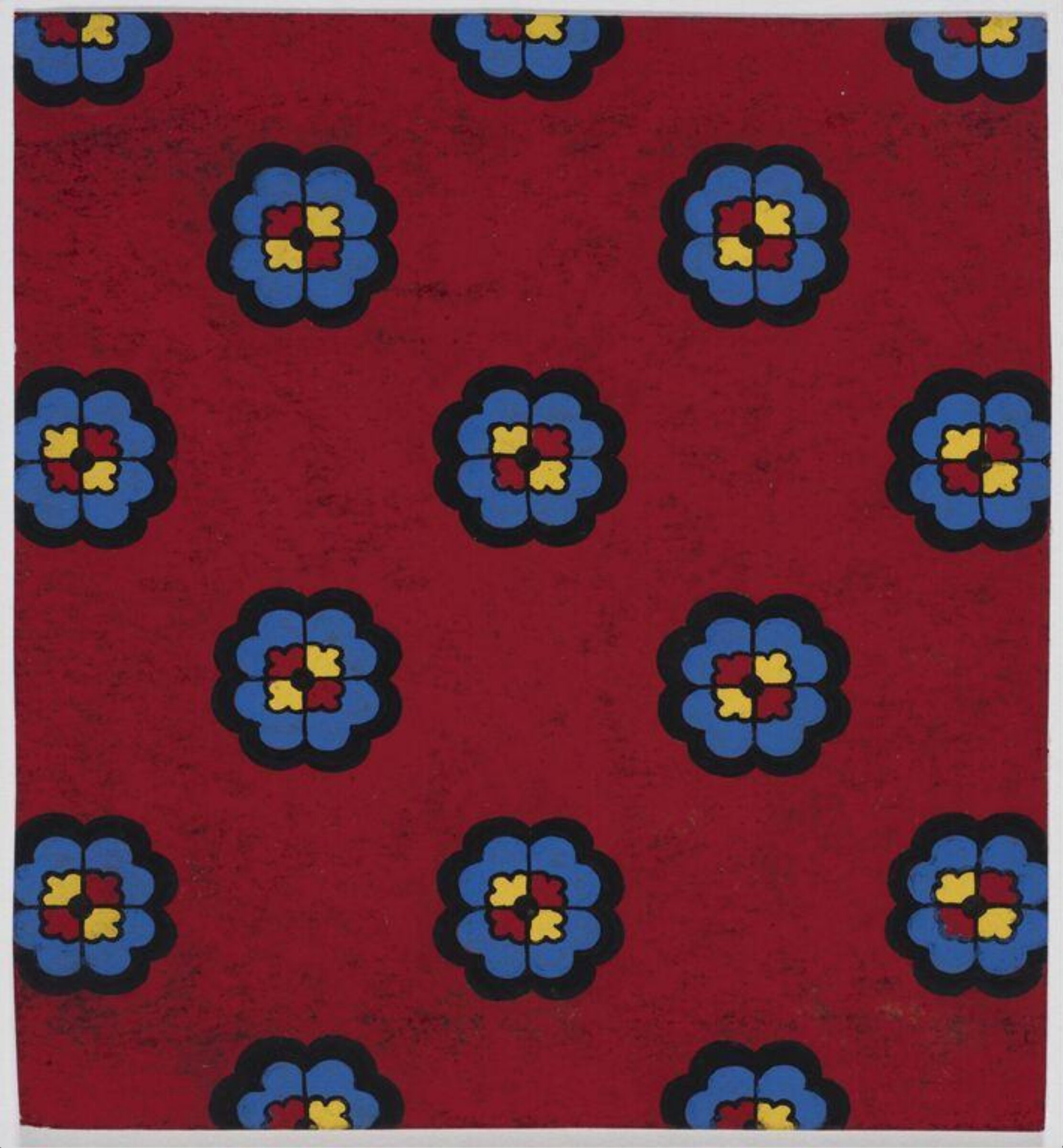 Design of stylized floral pattern on a red ground., Jacob Dimoldenberg, ca. 1930