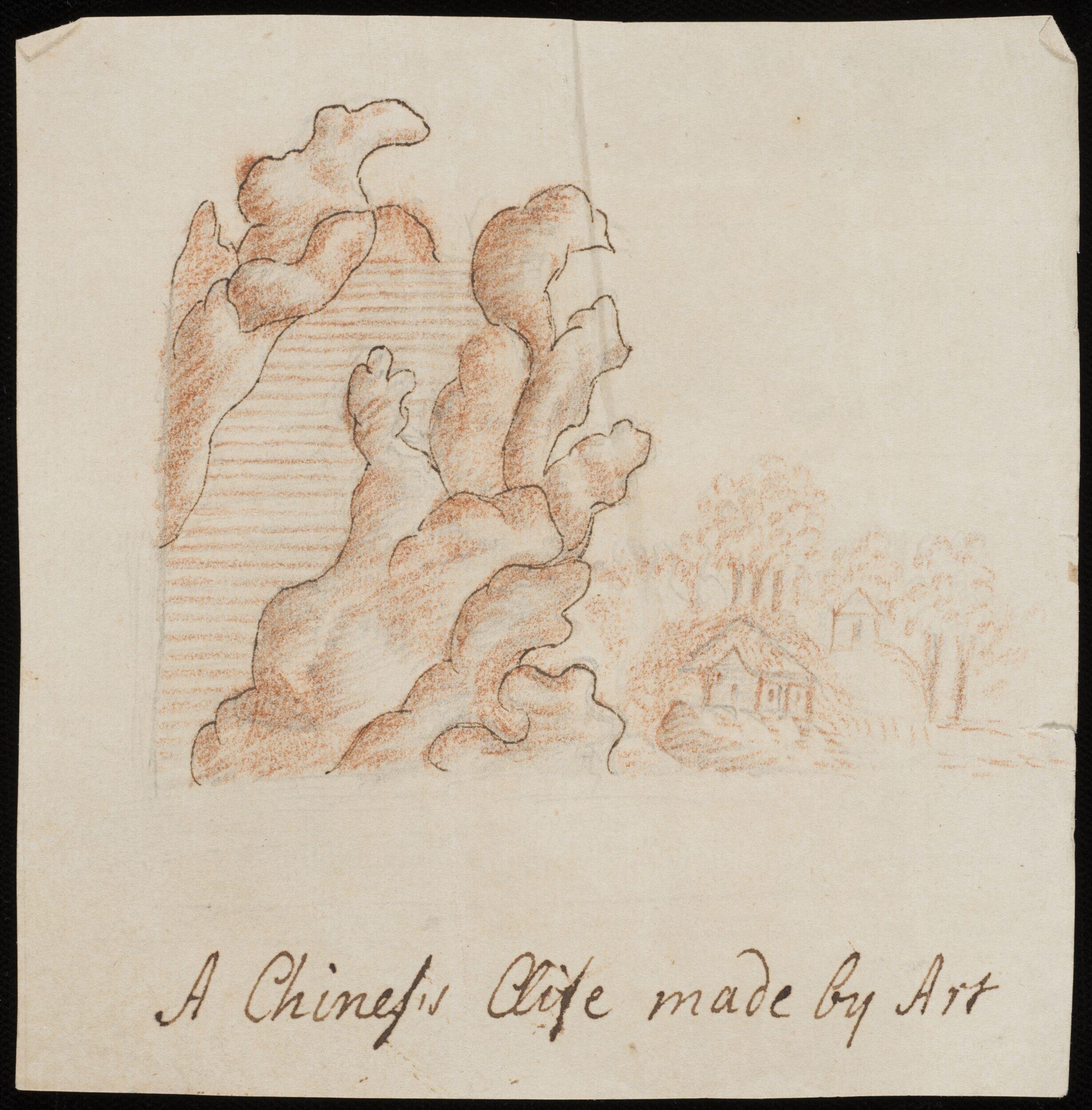 Landscape with rocks, houses and trees in the Chinese style