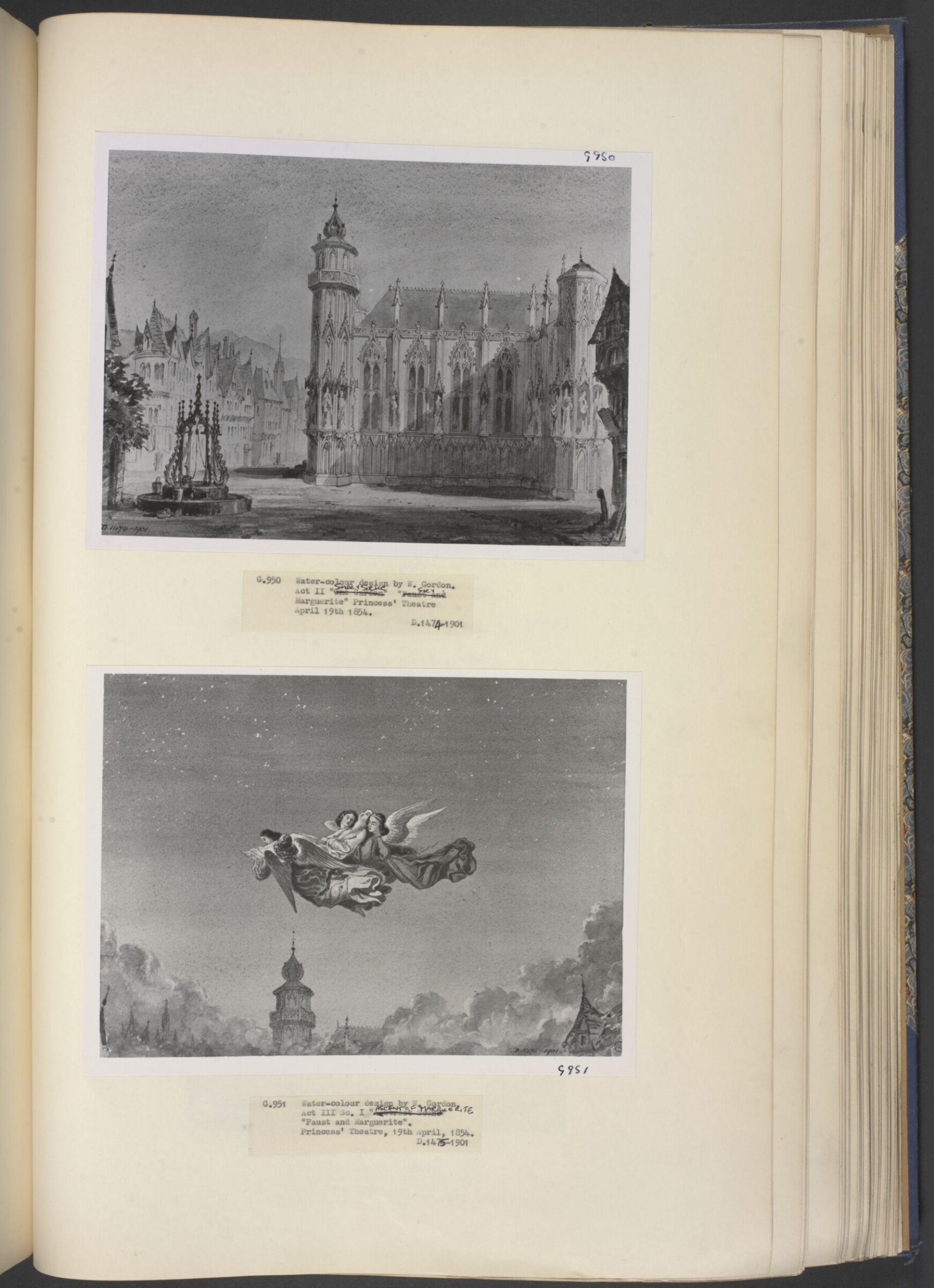 drawing of scenery and props in Faust and Marguerite, F. Lloyds, 1851-1859