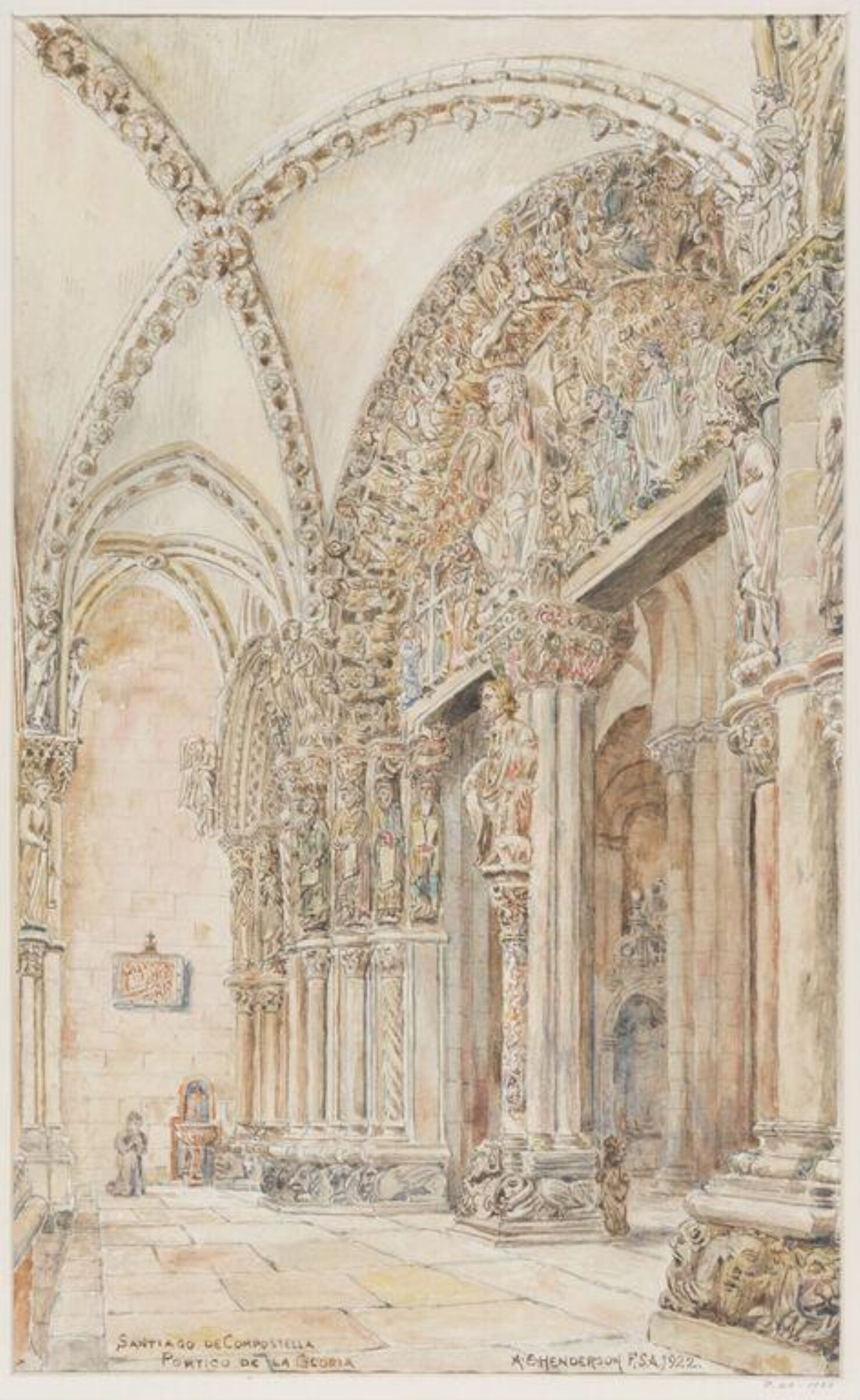 The Portico de la Gloria in the Cathedral at Santiago de Compostella, Spain, Arthur Edward Henderson, 1922