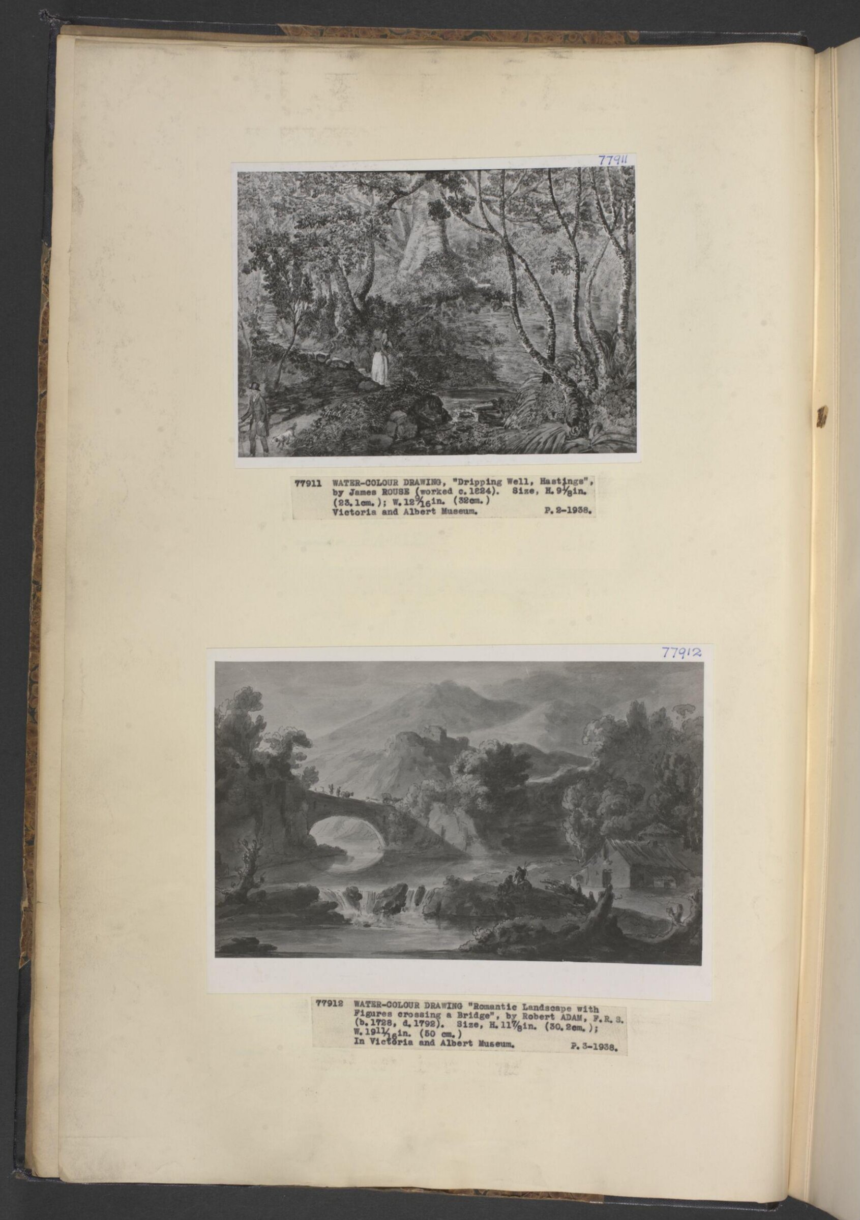 Romantic landscape with figures crossing a bridge, Robert Adam, ca. late 18th century