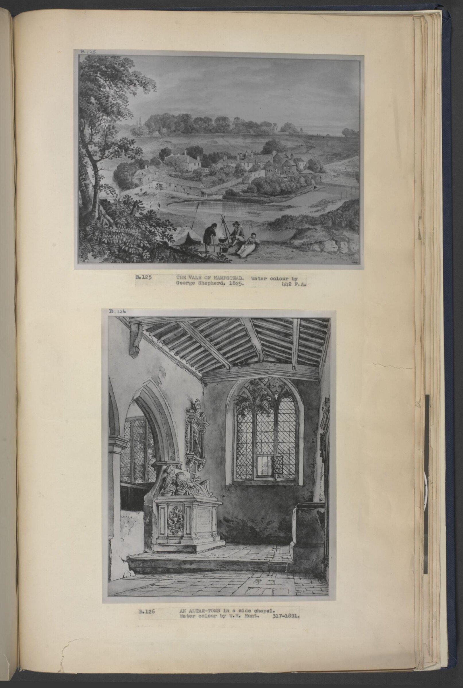 Side chapel in an old church, with altar tomb, Henry Hunt, ca. 1810-1860