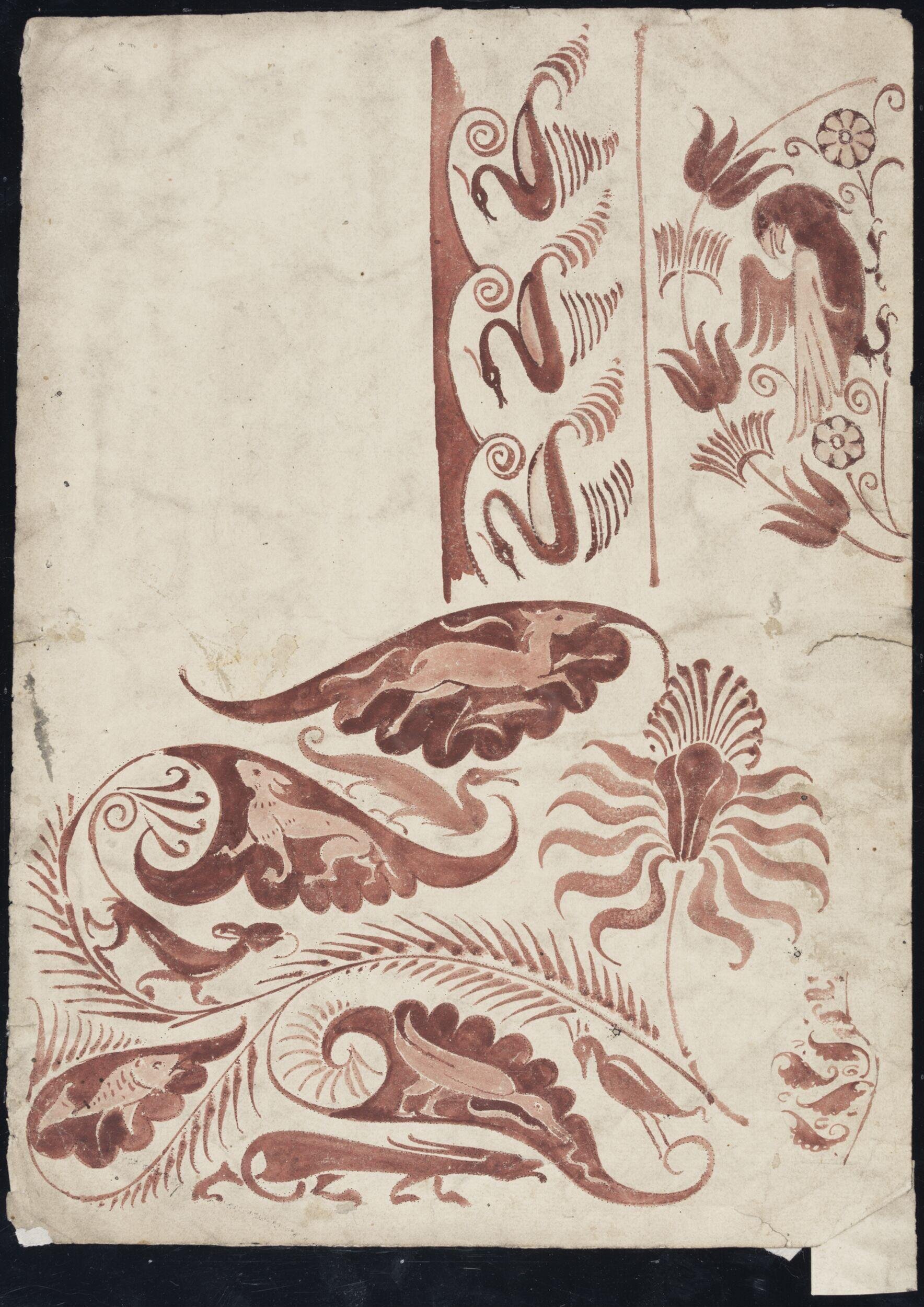 Leaf and animal motifs for ceramic decoration
