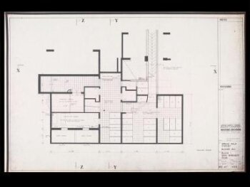 London County Council Architect's Department, Housing Division (George Finch, job architect): Spring Walk (now Pauline House), Old Montague Street, Whitechapel, London: Block I (highrise): semi basement plan, February 1959 