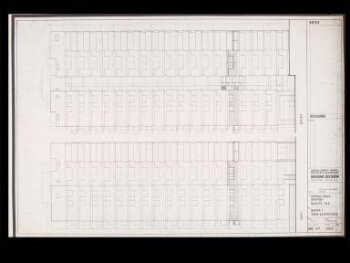 London County Council Architect's Department, Housing Division (George Finch, job architect): Spring Walk (now Pauline House), Old Montague Street, Whitechapel, London: Block I (highrise): south and east elevations