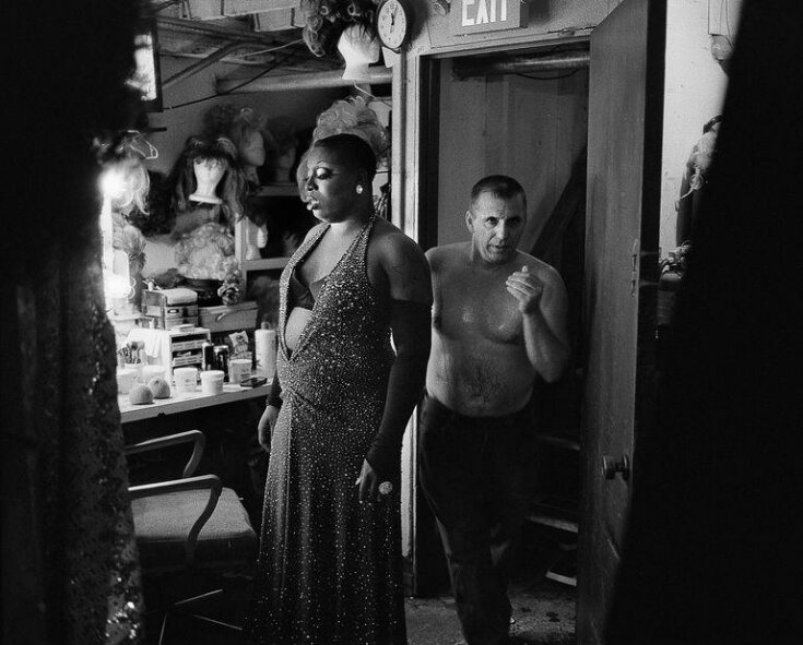 Alexis Campbell-Starr and Portland's Own Liza! in a dressing room backstage at the Darcelle XV Showplace, Portland, Oregon, USA, 2013  top image