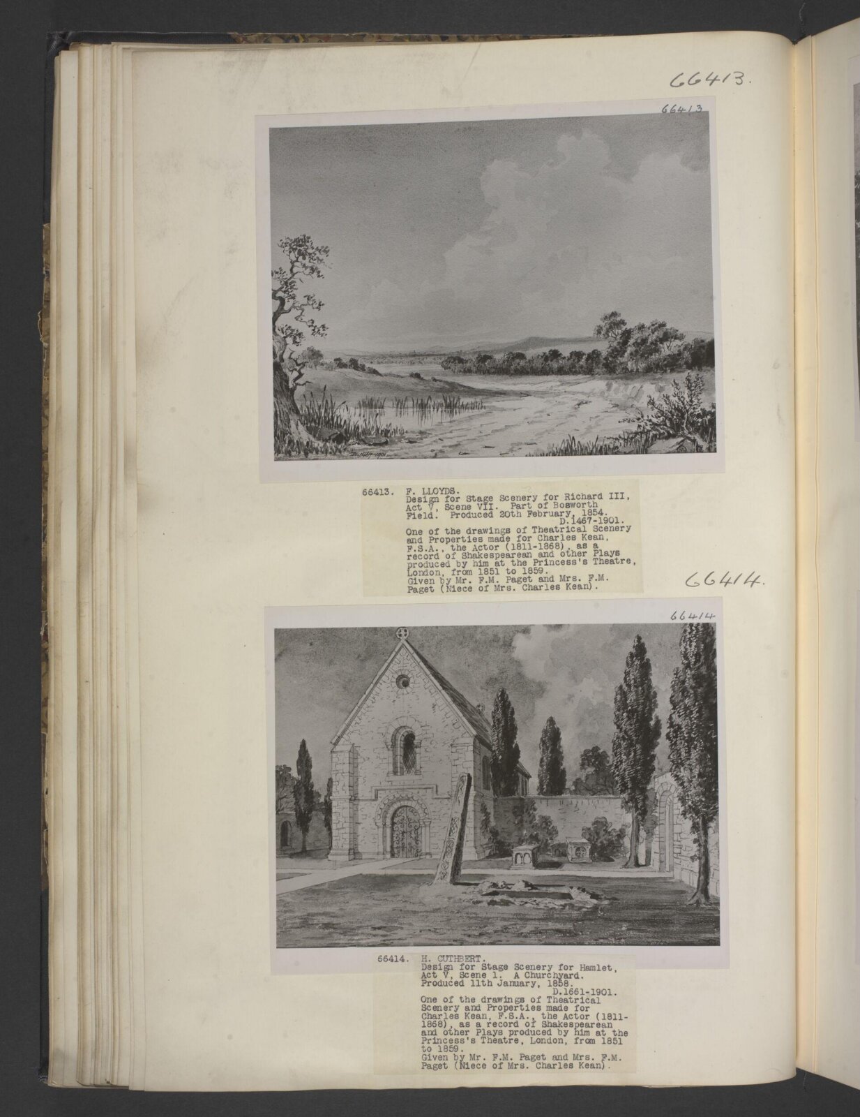 design for scenery in Hamlet, H. Cuthbert, 1852-1858