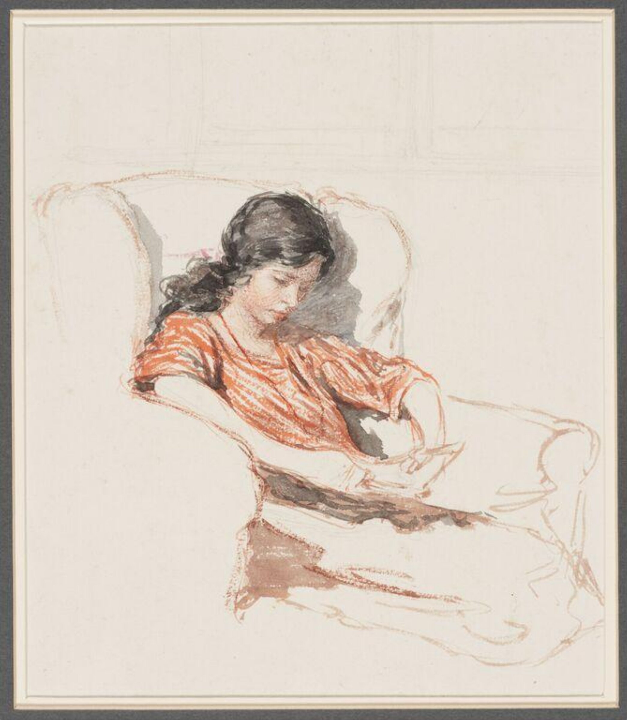 A girl reading in an armchair, Louie Burrell