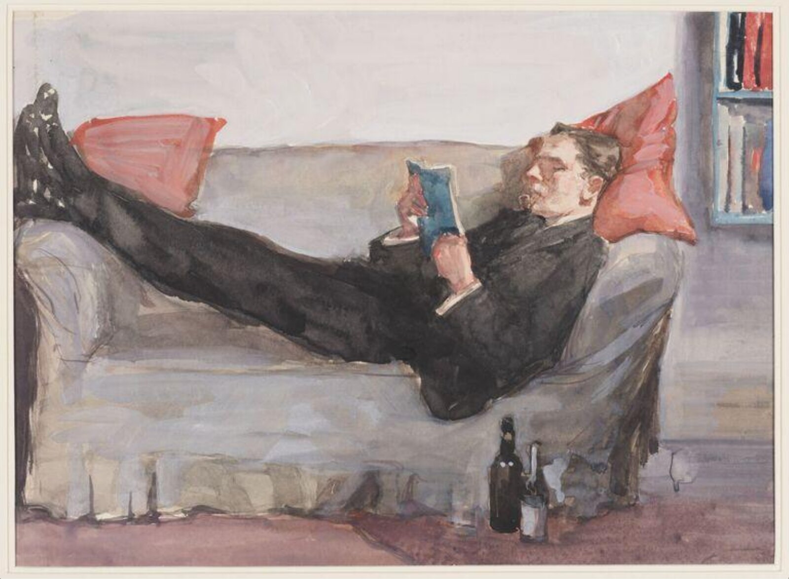 A man reading on a sofa, Louie Burrell