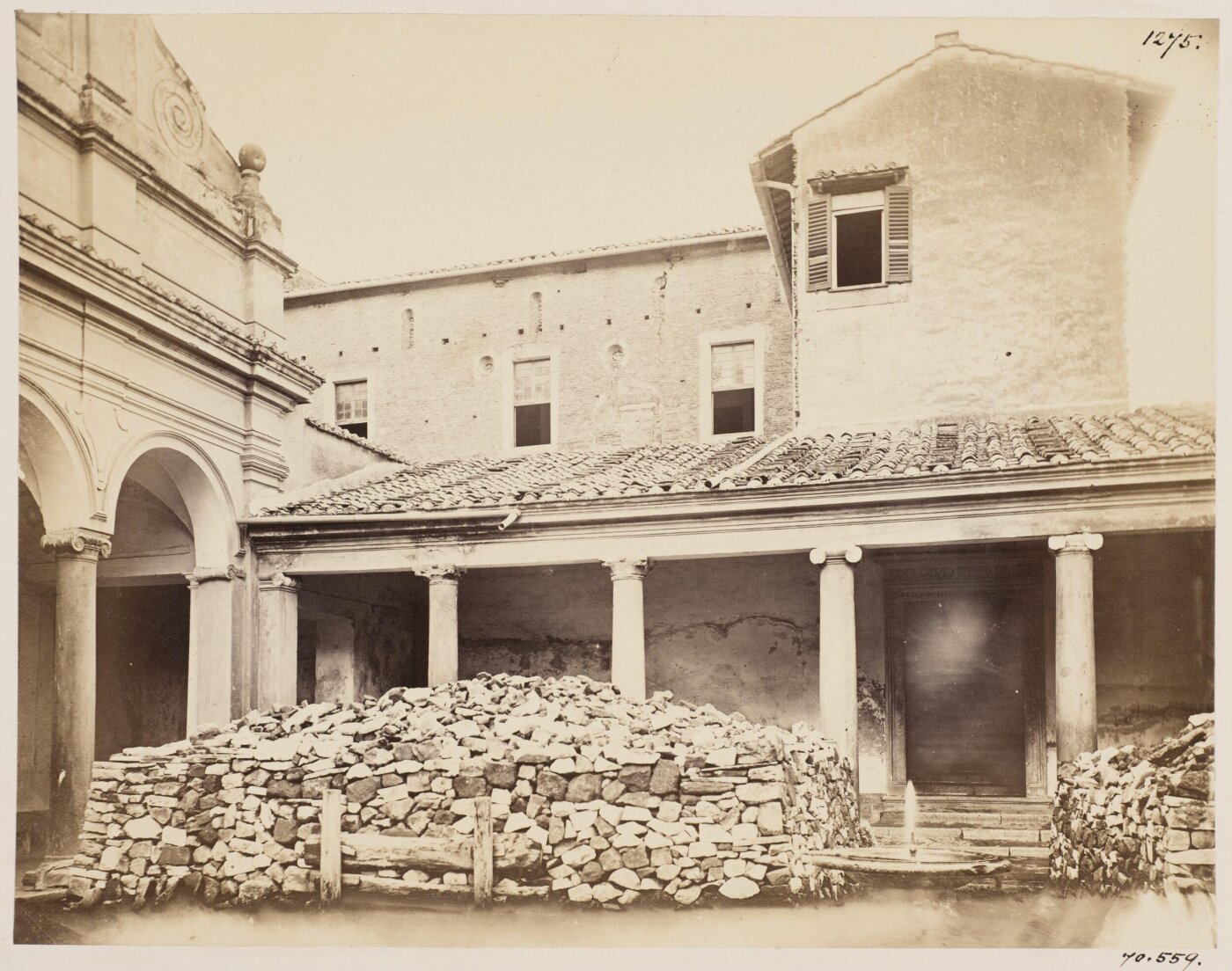 Parker, John Henry, Church of S. Clement - South side of the Quadriporticus, or entrance court, A.D. 1250 (called by many names), with part of the Monastery (A.D. 1120) seen over it.
